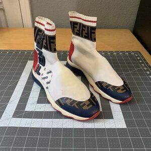 Fendi x FILA Mania Sock Sneakers Mens Size 39 EU White Tricolor High Tops *FLAWS